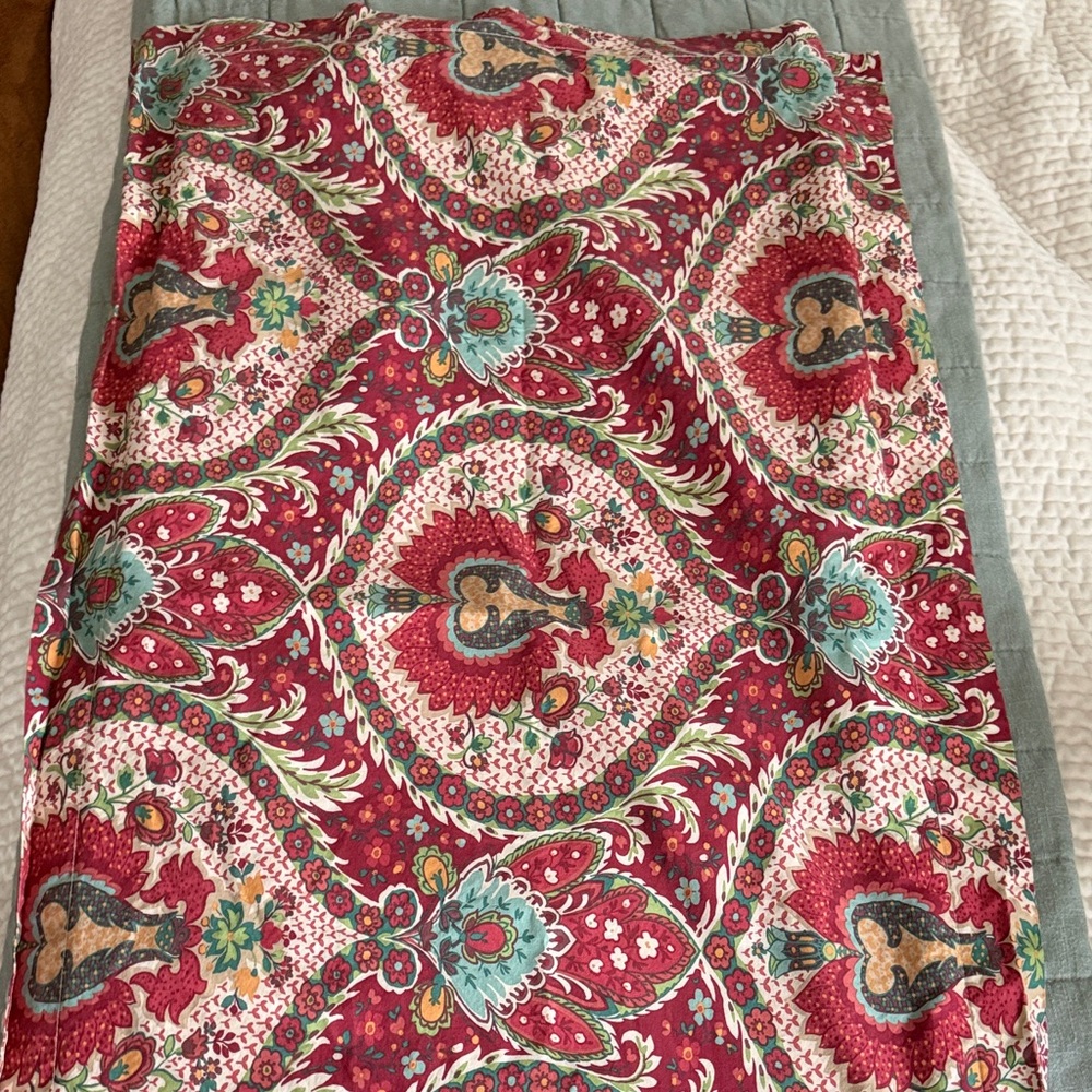 Pottery Barn Red Paisley Floral Pillow Sham with Teal and Gold Accents